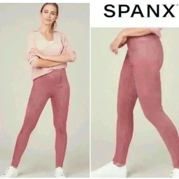 SPANX Leggings Women’s Size M Faux Suede in Rich Rose Classic‎ Yoga EUC - Picture 1 of 8